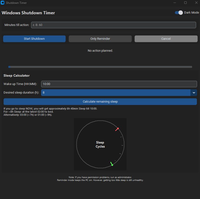 Sleep calculator screenshot